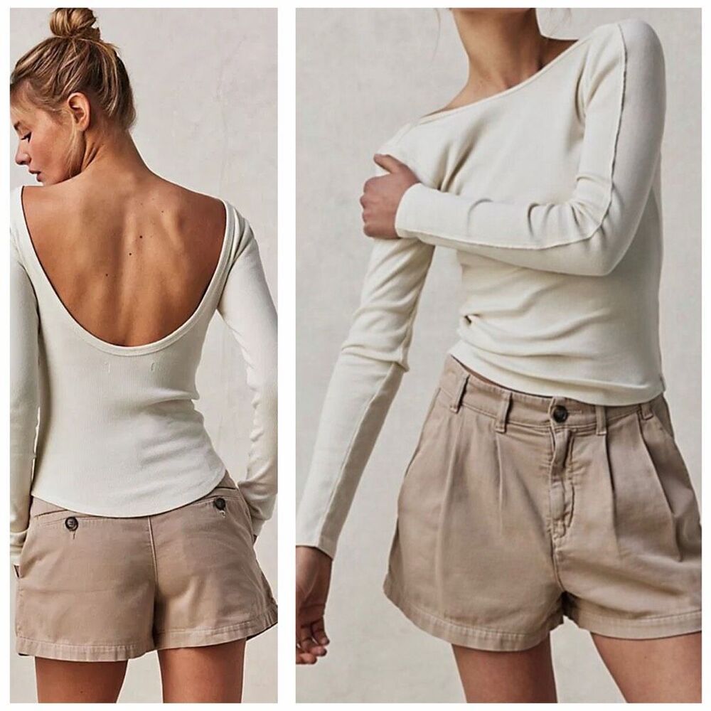 Free People We The Free Unapologetic Long Sleeve Ribbed Tee off white L NEW